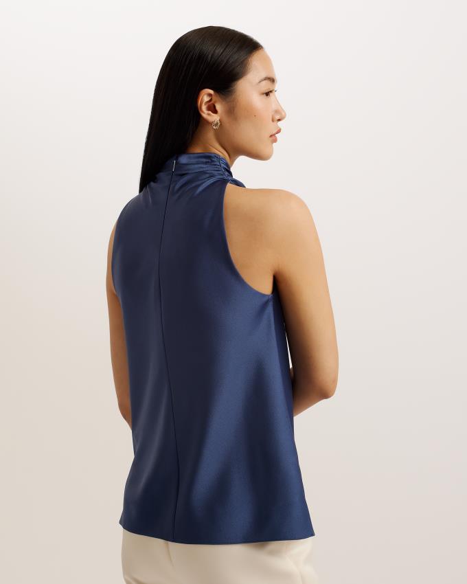 Hauts Ted Baker Draped High Neck Bias Cut Bleu Marine Femme | CPK-92073211